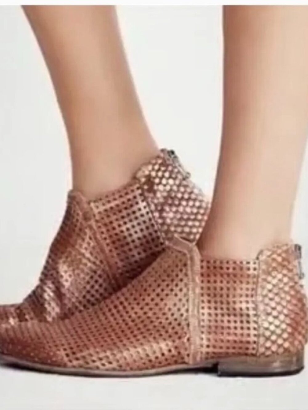 Free People Bronze Cut Out Perforated Ankle Boots Booties Size 8 Metallic
